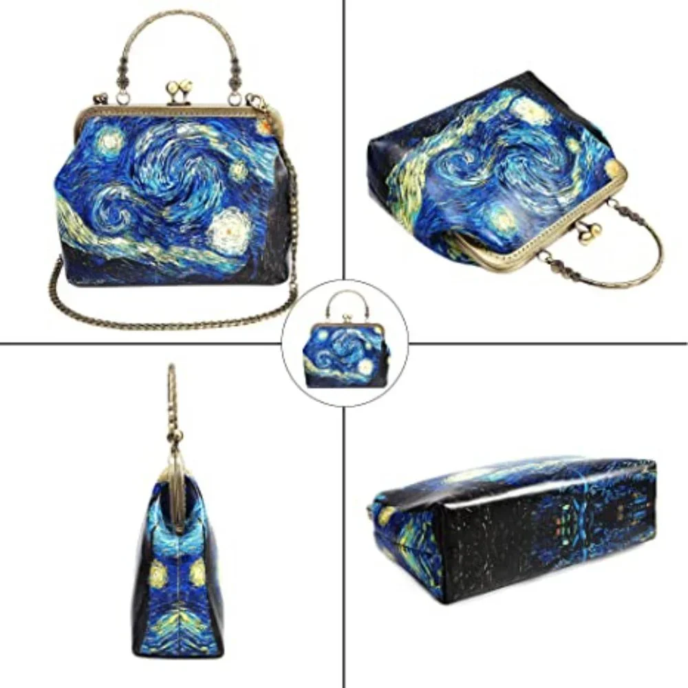NEW! Rejolly Women Vintage Kiss Lock Top Handle Handbag Evening Purse Crossbody - Picture 5 of 6